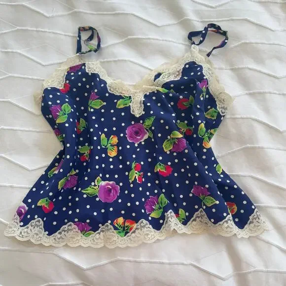 Vintage Victoria's Secret Gold Label Floral Polka Dot Print Cami Slip Size L - Picture 3 of 4